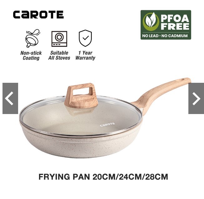 Carote IceCream Non Stick Frying Pan 20/24/28cm, PFOA Free Non-Stick Coating Fry Pan, Suitable All Stove