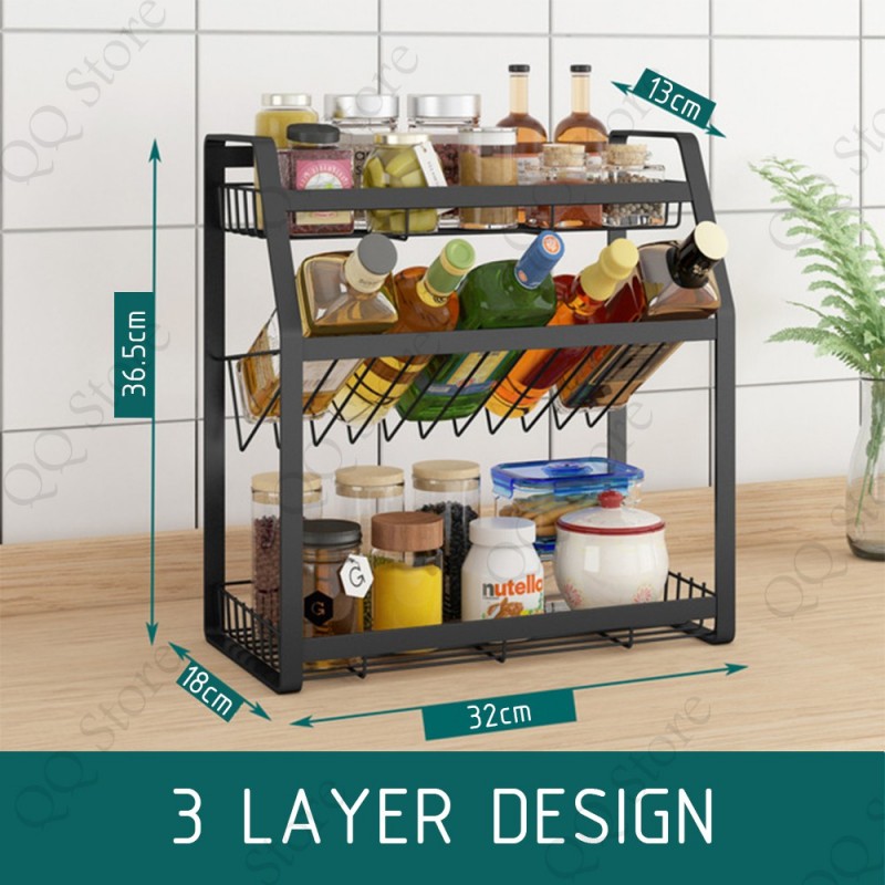 ?READY STOCK?3Tier 4Tier Spice Seasoning Bottle Rack Organizer for Cabinet, Kitchen Spice Standing Shelf Metal [E08]